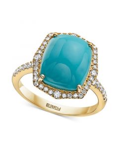 EFFY® Turquoise & Diamond (3/8 ct. t.w.) Halo Ring in 14k Gold