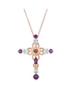 Multi-Gemstone (1-1/5 ct. t.w.) & Diamond (1/8 ct. t.w.) Cross 18" Pendant Necklace in 14k Rose Gold