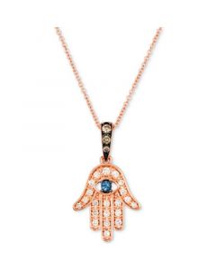 Blueberry Sapphire™ Accent & Diamond (1/6 ct. t.w.) Hamsa Hand 18" Pendant Necklace in Rose Gold