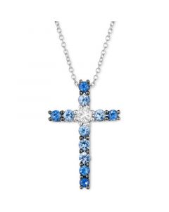 Blueberry Sapphire (5/8 ct. t.w.) & White Sapphire (1/8 ct. t.w.) Cross 18" Pendant Necklace in 14k White Gold