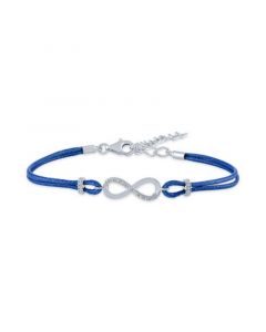 Diamond Accent Infinity Blue Cord Bracelet in Sterling Silver