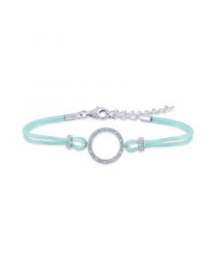 Diamond Accent Circle Aqua Cord Bracelet in Sterling Silver