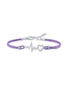 Diamond Accent Heartbeat Purple Cord Bracelet in Sterling Silver