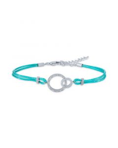 Diamond Accent Interlocking Circle Teal Cord Bracelet in Sterling Silver