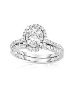 Diamond Micro-Pave' Oval Halo Bridal Set (1 ct. t.w.) in 14k White Gold