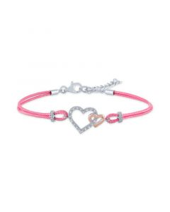 Diamond Accent Double Heart Cord Bracelet in Sterling Silver & Rose Gold-Plate