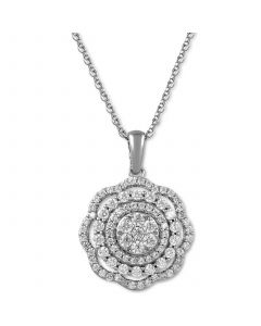 Diamond Flower Cluster 18" Pendant Necklace (1 ct. t.w.) in 10k White Gold