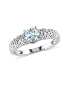 Aquamarine (1/3 ct. t.w.) and Diamond Accent (1/20 ct. t.w.) Sterling Silver, Vintage Like Heart Ring