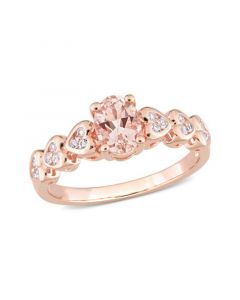 Morganite (3/4 ct. t.w.) and White Topaz (1/6 ct. t.w.) Rose Gold Plated Silver, Oval Heart Ring