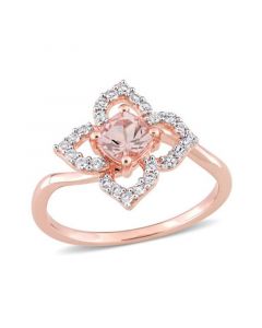 Morganite (1/2 ct. t.w.) and White Topaz (1/4 ct. t.w.) Rose Gold Plated Silver, Floral Ring