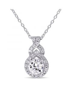 Created White Sapphire (1 4/5 ct. t.w.) Sterling Silver, Teardrop Halo Necklace