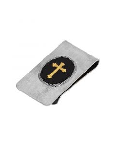 Men's Silver-Tone Black Enamel Gold-Tone Cross Money Clip