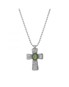 Men's Silver-Tone Green Hammered Metal Cross Necklace