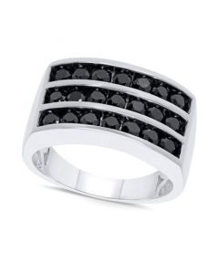 Men's Black Diamond Triple Row Ring (2 ct. t.w.) in Sterling Silver