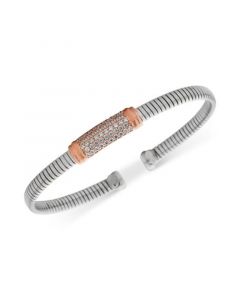 Diamond Bar Omega Cuff Bracelet (5/8 ct. t.w.) in Sterling Silver & 14k Rose Gold-Plate