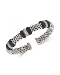 Diamond Three Bar Mesh Cuff Bracelet (5/8 ct. t.w.) in Sterling Silver & Black Rhodium-Plate