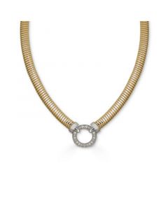 Diamond Circle Tubogas 18" Statement Necklace (1/3 ct. t.w.) in Sterling Silver & 14k Gold-Plate