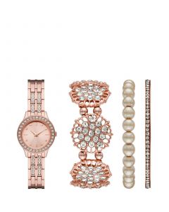 Women's Rose Gold-Tone Bracelet Watch Gift Set, 27mm