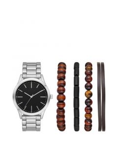 Men's Silver-Tone Bracelet Watch Gift Set, 44mm