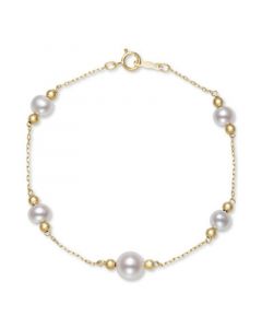 Cultured Freshwater Pearl (5 & 8mm) & Bead Bracelet in 14k Gold