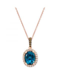 Deep Sea Blue Topaz (2 ct. t.w.) & Diamond (1/10 ct. t.w.) Oval Halo 18" Pendant Necklace in 14k Rose Gold