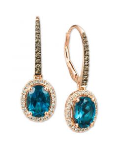 Deep Sea Blue Topaz (2-5/8 ct. t.w.) & Diamond (3/8 ct. t.w.) Halo Drop Earrings in 14k Rose Gold