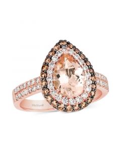 Peach Morganite (7/8 ct. t.w.) & Diamond (3/4 ct. t.w.) Teardrop Halo Ring in 14k Rose Gold