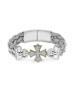 EFFY® Diamond Cross Woven Bracelet (1/3 ct. t.w.) in Sterling Silver & 18k Gold