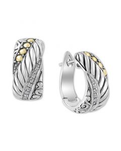 EFFY® Diamond Huggie Hoop Earrings (1/20 ct. t.w.) in Sterling Silver & 18k Gold