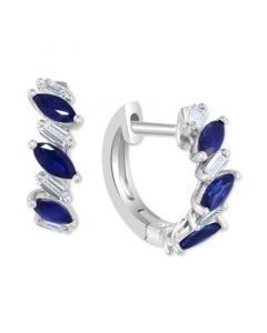 EFFY® Sapphire (1/2 ct. t.w.) & Diamond (1/6 ct. t.w.) Hoop Earrings in 14k White Gold