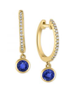 EFFY® Sapphire (5/8 ct. t.w.) & Diamond (1/10 ct. t.w.) Dangle Hoop Drop Earrings in 14k Gold