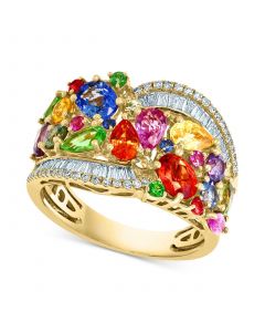 EFFY® Multi-Sapphire (3-1/2 ct. t.w.) & Diamond (1/3 ct. t.w.) Cluster Statement Ring in 14k Gold