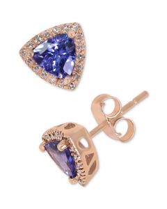 Tanzanite (3/4 ct. t.w.) & Diamond (1/8 ct. t.w.) Triangle Halo Stud Earrings in 14k Rose Gold