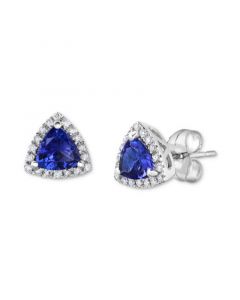 Tanzanite (3/4 ct. t.w.) & Diamond (1/8 ct. t.w.) Triangle Halo Stud Earrings in 14k White Gold