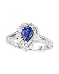 Sapphire (5/8 ct. t.w.) & Diamond (1/3 ct. t.w.) Double Halo Ring in 14k White Gold