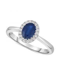 Sapphire (7/8 ct. t.w.) & Diamond (1/10 ct. t.w.) Halo Ring in 14k White Gold