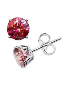 Red Cubic Zirconia Stud Earrings in 14k White Gold