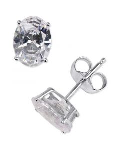 Cubic Zirconia Oval Stud Earrings in 14k White Gold