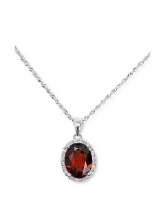 Rhodolite Garnet (2 ct. t.w.) & Diamond (1/20 ct. t.w.) Oval Halo Pendant Necklace in 14k White Gold, 16" + 2" extender