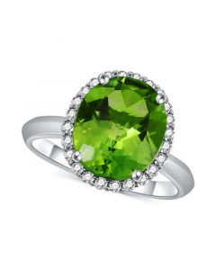 Peridot (5 ct. t.w.) & Diamond (1/4 ct. t.w.) Halo Ring in 14k White Gold