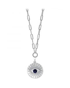 EFFY® Sapphire (1/5 ct. t.w.) & Diamond (3/8 ct. t.w.) Evil Eye 16" Pendant Necklace in Sterling Silver