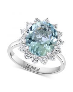 EFFY® Aquamarine (3-1/3 ct. t.w.) & Diamond (3/4 ct. t.w.) Halo Ring in 14k White Gold