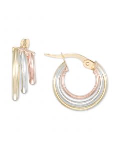 Polished Triple Row Small Hoop Earrings in 10k Gold, White Gold, & Rose Gold