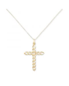 Curb Link Cross 18" Pendant Necklace in 14k Gold