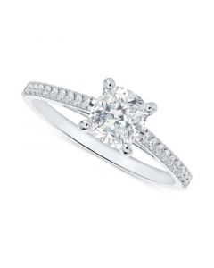 Diamond Cushion-Cut Cathedral Solitaire & Pavé Engagement Ring (5/8 ct. t.w.) in 14k White Gold