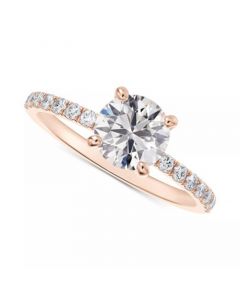 Diamond Solitaire Round-Cut Pavé Engagement Ring (3/4 ct. t.w.) in 14k White or Rose Gold