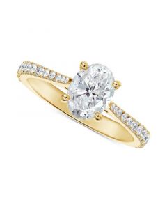 Diamond Oval-Cut Solitaire Tapered Pavé Engagement Ring (1-1/10 ct. t.w.) in 14k Gold