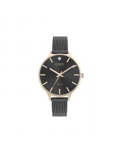 Women's Genuine Diamond Gold-Tone Accents Black Metal Strap Analog Watch 33.5mm