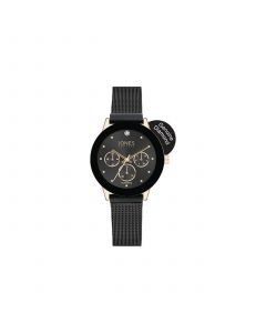 Women's Genuine Diamond Mock Chronograph Black Dial Gold-Tone Case and Mesh Strap Analog Watch 30mm