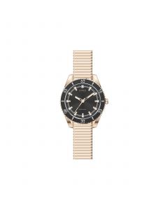 Women's Genuine Diamond Black Dial and Rose Gold-Tone Expansion Metal Bracelet Analog Watch 34mm